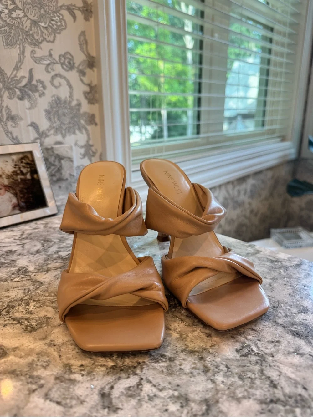 Nine West Women's Beige Twist Strap Slide Mules